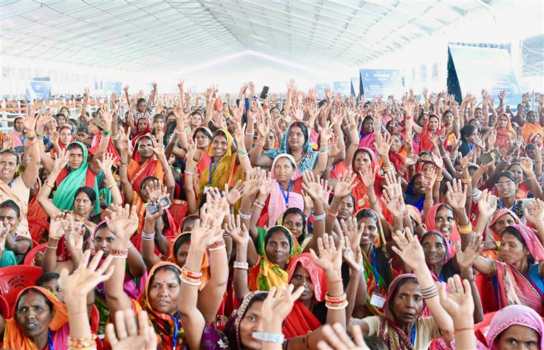 Gathering at the inauguration, laying the foundation stone and dedication to the nation multiple development projects at Madhubani, in Bihar on April 24, 2025. PM addressing on the occasion.