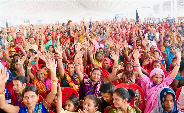 Gathering at the inauguration, laying the foundation stone and dedication to the nation multiple development projects at Madhubani, in Bihar on April 24, 2025. PM addressing on the occasion.
