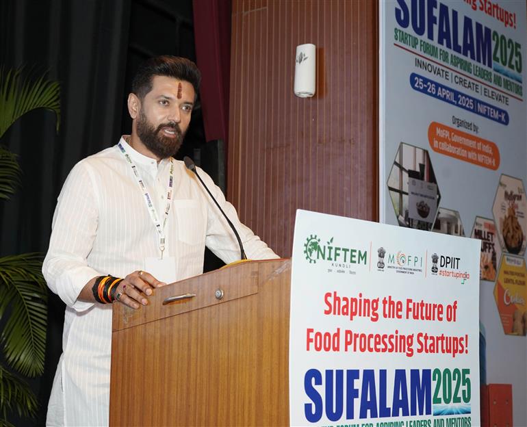 The Union Minister of Food Processing Industries, Shri Chirag Paswan addressing at the inauguration of SUFALAM-2025 event at National Institute of Food Technology, Kundli, in Haryana on April 25, 2025.