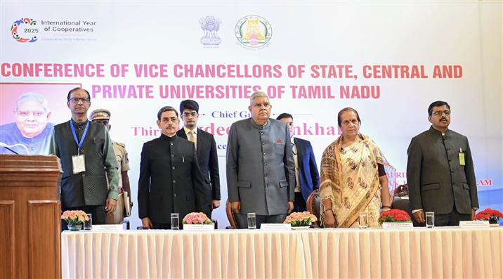 The Vice President of India, Shri Jagdeep Dhankhar at the Inaugural Session of the Conference of Vice-Chancellors of State, Central and Private Universities of Tamil Nadu at Raj Bhavan in Udhagamandalam, Tamil Nadu on April 25, 2025.