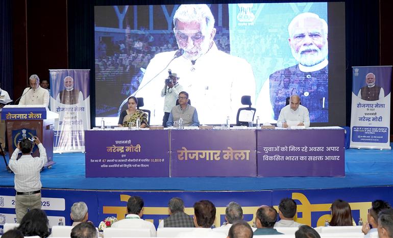 The Minister of State for Cooperation, Shri Krishan Pal addressing at the 15th Tranche of the ‘Rojgar Mela’ organizing by Government of India at Faridabad, in Haryana on April 26, 2025.