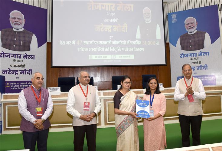 The Union Minister of Women and Child Development, Smt. Annpurna Devi attends the 15th Tranche of the ‘Rojgar Mela’ organizing by Government of India at Vigyan Bhawan, in New Delhi on April 26, 2025.