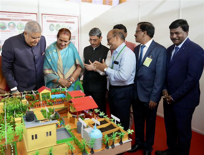 The Vice President of India, Shri Jagdeep Dhankhar visiting an exhibition on the premises of the Tamil Nadu Agricultural University, in Coimbatore, Tamil Nadu on April 27, 2025.