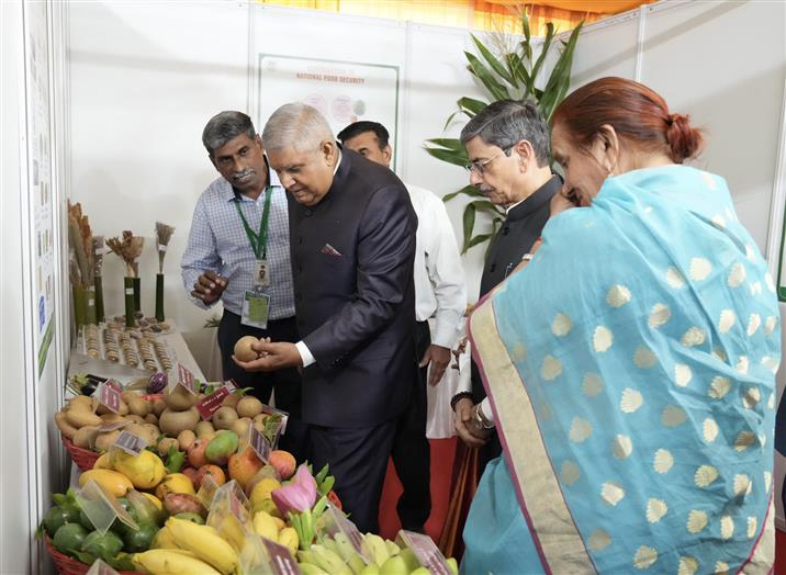 The Vice President of India, Shri Jagdeep Dhankhar visiting an exhibition on the premises of the Tamil Nadu Agricultural University, in Coimbatore, Tamil Nadu on April 27, 2025.