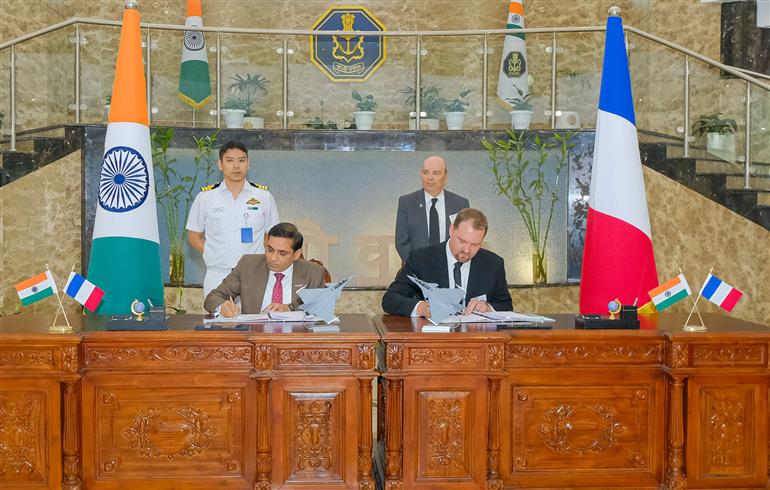 The Governments of India and France have signed an Inter-Governmental Agreement (IGA) for the procurement of 26 Rafale Aircraft (22 Single-Seater and four Twin-Seater) for the Indian Navy, the signed copies of the agreement were exchanged by Indian and French officials in the presence of the Defence Secretary, Shri Rajesh Kumar Singh at Nausena Bhawan, in New Delhi on April 28, 2025.