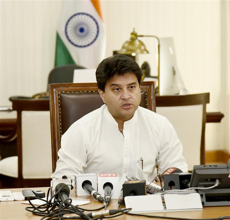 The Union Minister of Communications and Development of North Eastern Region (DoNER), Shri Jyotiraditya M. Scindia holds a press conference on release of India Post’s new initiative ‘Gyan Post’, in New Delhi on April 28, 2025.