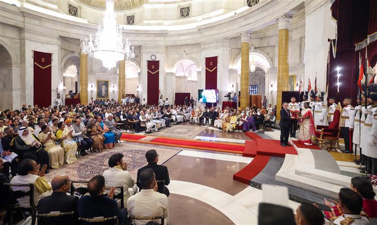 PM attends Civil Investiture Ceremony at Rashtrapati Bhavan, in New Delhi on April 28, 2025.