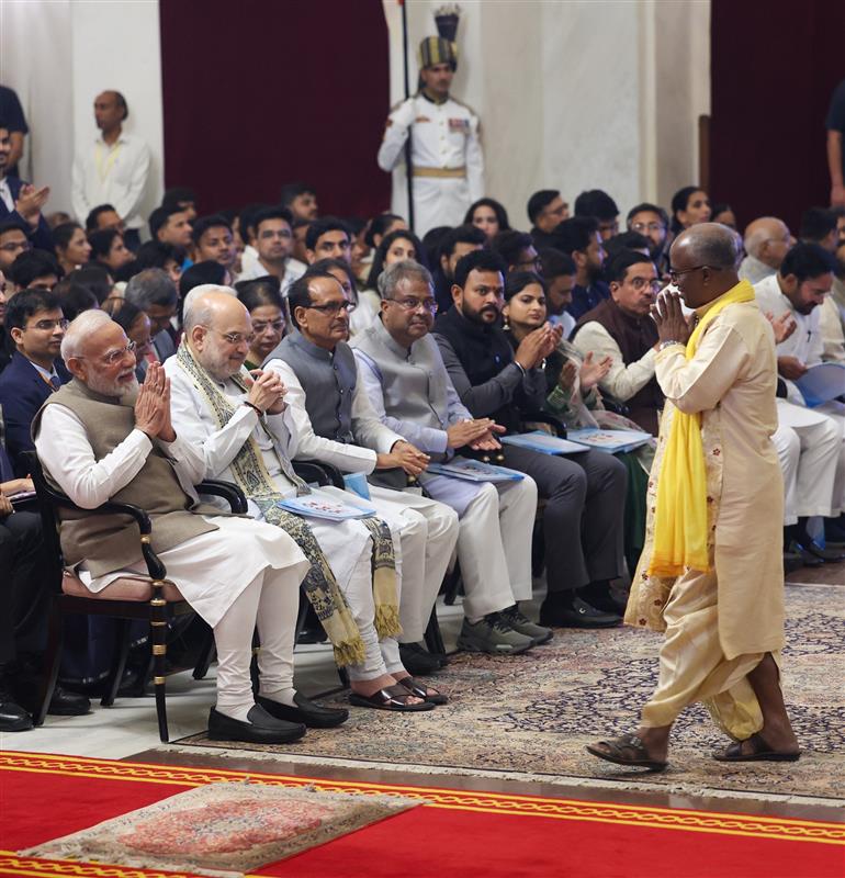 PM attends Civil Investiture Ceremony at Rashtrapati Bhavan, in New Delhi on April 28, 2025.