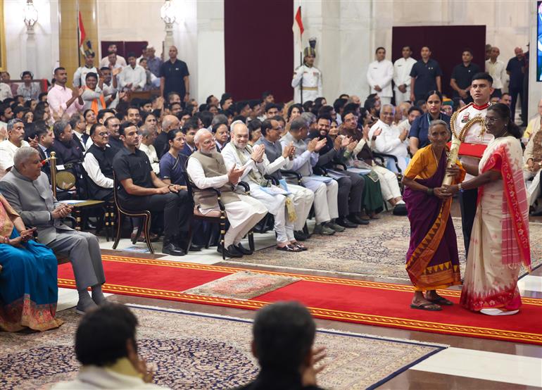 PM attends Civil Investiture Ceremony at Rashtrapati Bhavan, in New Delhi on April 28, 2025.