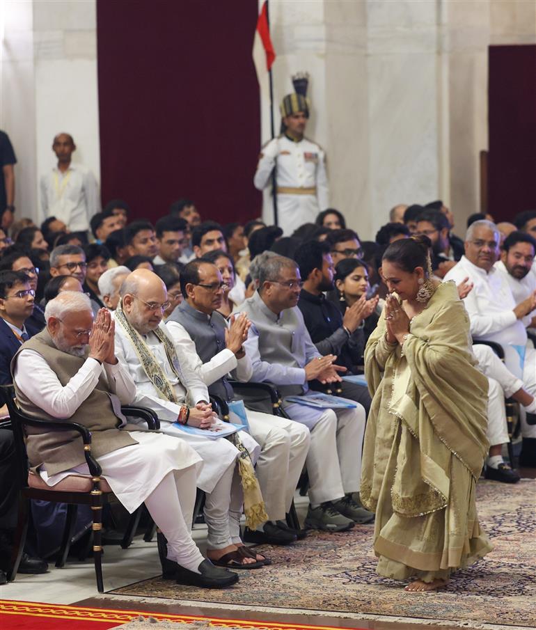 PM attends Civil Investiture Ceremony at Rashtrapati Bhavan, in New Delhi on April 28, 2025.