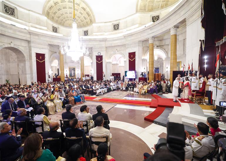 PM attends Civil Investiture Ceremony at Rashtrapati Bhavan, in New Delhi on April 28, 2025.