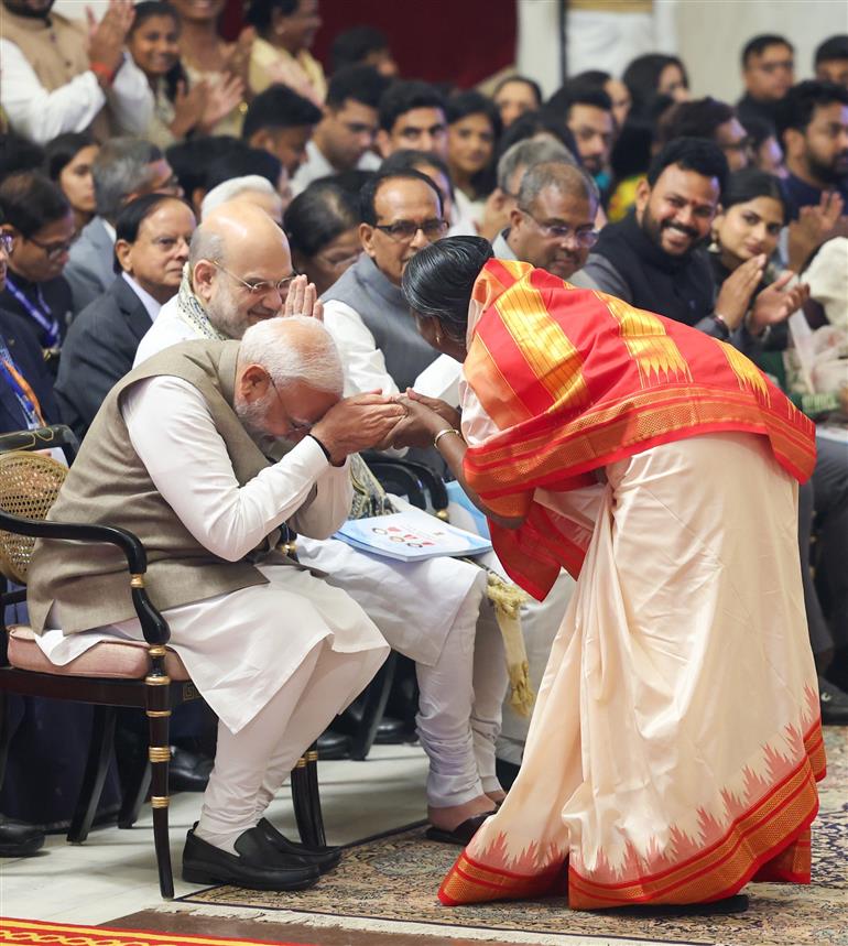 PM attends Civil Investiture Ceremony at Rashtrapati Bhavan, in New Delhi on April 28, 2025.