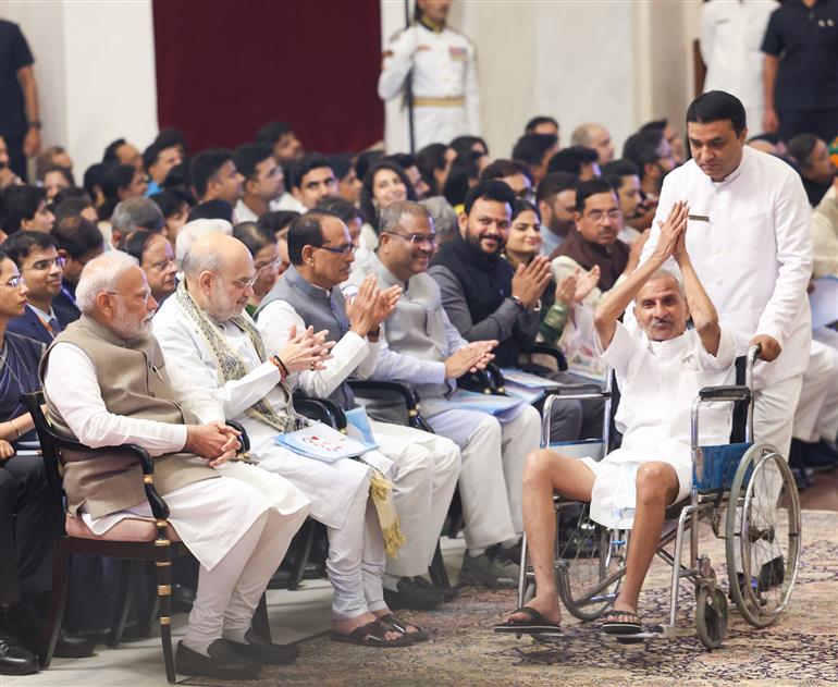 PM attends Civil Investiture Ceremony at Rashtrapati Bhavan, in New Delhi on April 28, 2025.