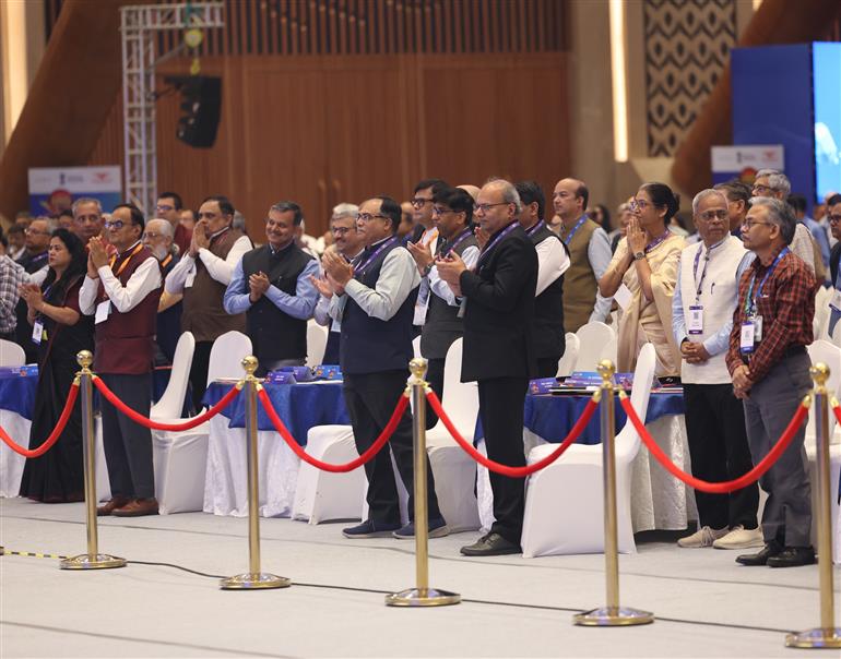 PM attends YUGM Innovation Conclave at Bharat Mandapam, in New Delhi on April 29, 2025.