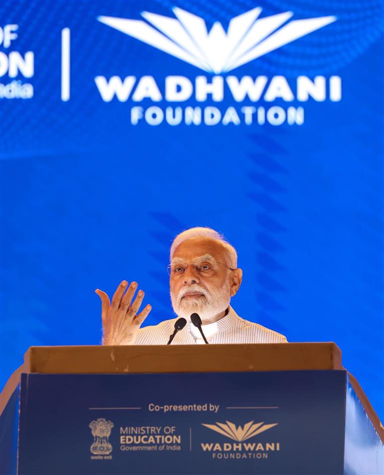 PM addressing at YUGM Innovation Conclave at Bharat Mandapam, in New Delhi on April 29, 2025.