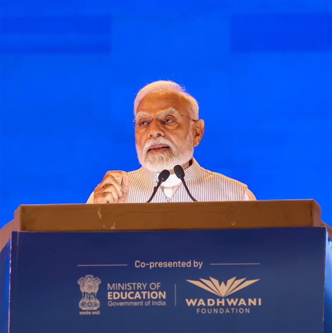PM addressing at YUGM Innovation Conclave at Bharat Mandapam, in New Delhi on April 29, 2025.