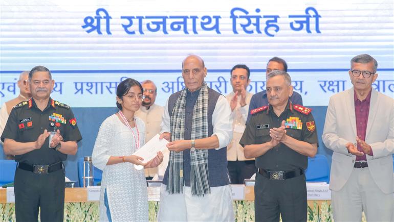 The Union Minister for Defence, Shri Rajnath Singh attends the 84th Armed Forces Headquarters (AFHQ) Civilian Services Day event held at DRDO Bhawan, in New Delhi on August 01, 2025.