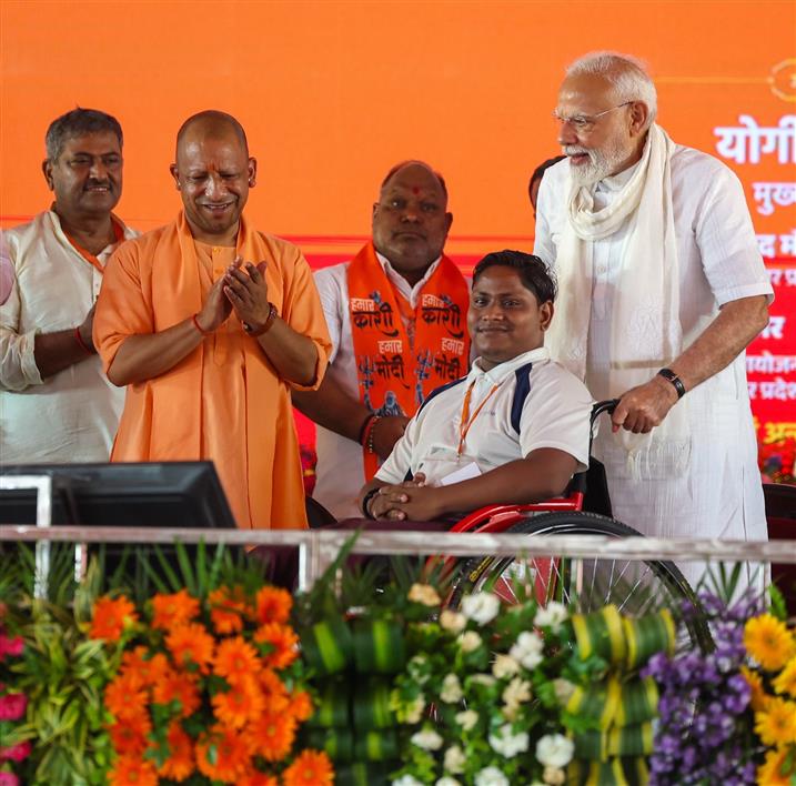PM graced the public event held on the sidelines of the foundation stone laying and inauguration of the multiple development projects at Varanasi, in Uttar Pradesh on August 02, 2025.