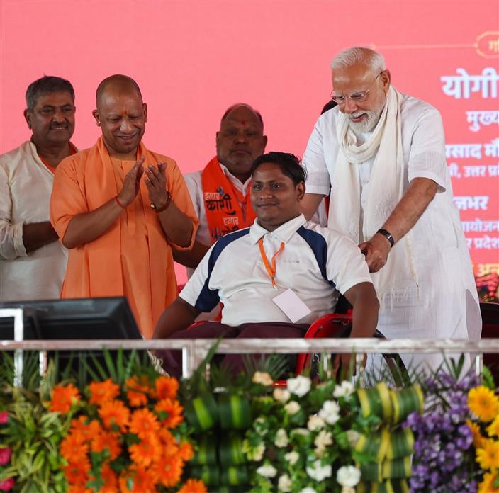 PM graced the public event held on the sidelines of the foundation stone laying and inauguration of the multiple development projects at Varanasi, in Uttar Pradesh on August 02, 2025.