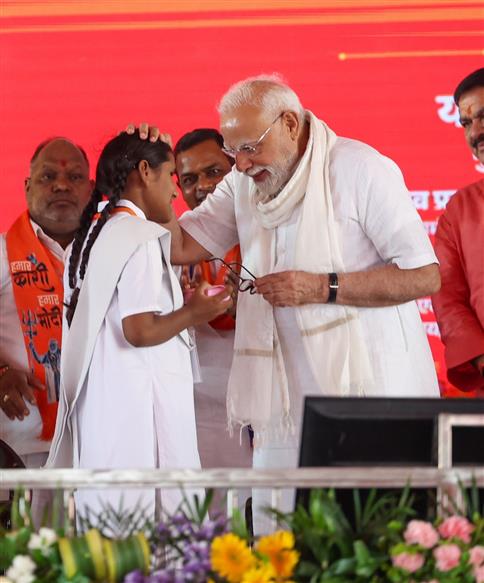 PM graced the public event held on the sidelines of the foundation stone laying and inauguration of the multiple development projects at Varanasi, in Uttar Pradesh on August 02, 2025.