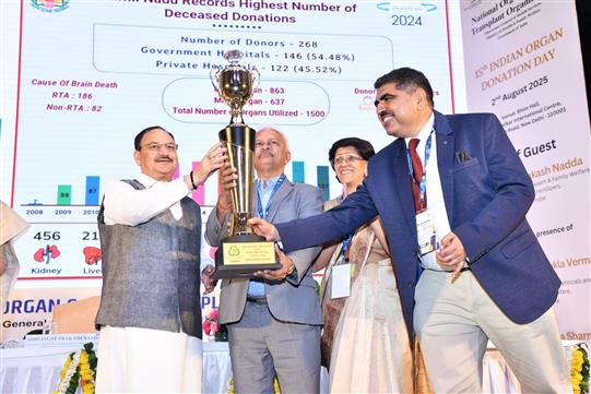 The Union Minister of Health and Family Welfare & Chemicals and Fertilizers, Shri Jagat Prakash Nadda attends the event on 15th Indian Organ Donation Day, in New Delhi on August 02, 2025. The event was also attended by Smt. Nivedita Shukla Verma, Acting Secretary, Health & Family Welfare, Dr. Sunita Sharma, Director General of Health Services, Shri Vijay Nehra, Joint Secretary, MoHFW, Anil Kumar, Director, NOTTO, senior officers from the Ministry, medical professionals, donor families, transplant recipients, and other key stakeholders.