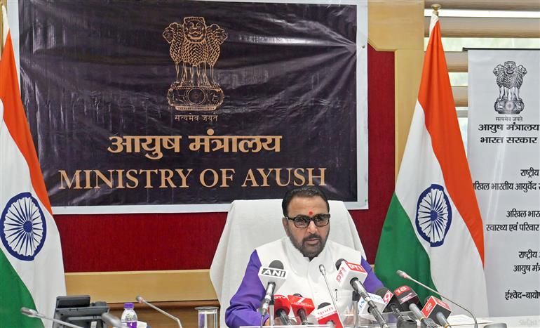 The Minister of State (Independent Charge) for Ayush and Health and Family Welfare, Shri Prataprao Jadhav presided over the signing of MoU ceremony between National Medicinal Plants Board (NMPB), All India Institute of Medical Sciences (AIIMS), IshVed-Bioplants Venture and All India Institute of Ayurveda (AIIA) at Nirman Bhawan, in New Delhi on August 04, 2025.