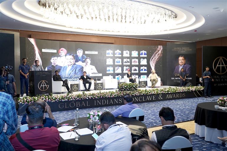 The Union Minister of Road Transport and Highways, Shri Nitin Gadkari addressing the Global Indians Conclave & Awards (GICA) event, in New Delhi on August 05, 2025.