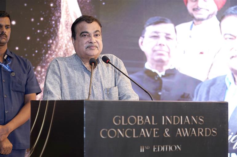 The Union Minister of Road Transport and Highways, Shri Nitin Gadkari addressing the Global Indians Conclave & Awards (GICA) event, in New Delhi on August 05, 2025.