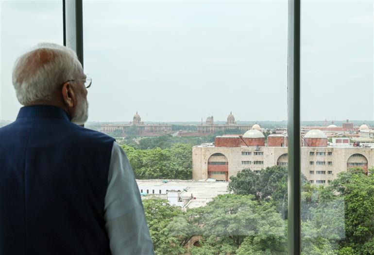 PM at the inauguration and visit of Kartavya Bhavan, in New Delhi on August 06, 2025.