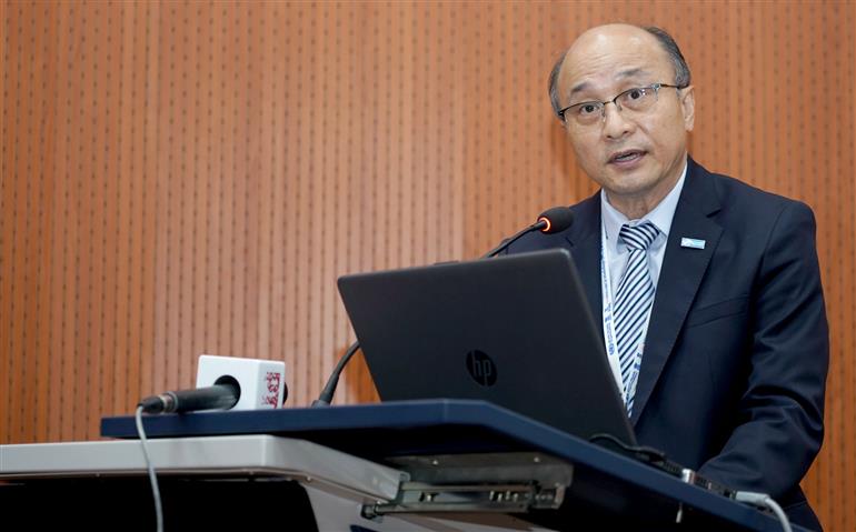 The Head, TCI Unit, WHO, Dr. Kim Sungchol addressing at the inauguration of the WHO-IRCH Workshop on Herbal Medicine Safety and Regulations organised by the Ministry of Ayush in collaboration with the World Health Organization (WHO) at PCIM&H, Ghaziabad, in Uttar Pradesh on August 06, 2025.