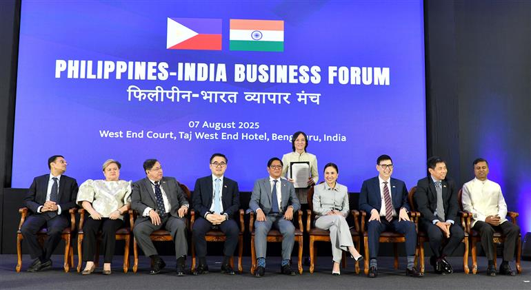 The President of the Republic of the Philippines, Mr Ferdinand Romualdez Marcos Jr. attends the Philippines - India Business Forum at Taj West End Hotel, in Bengaluru on August 07, 2025.