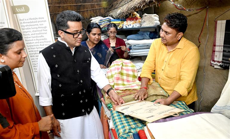 The Minister of State for External Affairs and Textiles, Shri Pabitra Margherita visits an exhibition during the inauguration of Weave the future second edition, in New Delhi on August 08, 2025.