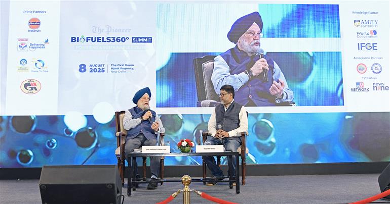 The Union Minister of Petroleum and Natural Gas, Shri Hardeep Singh Puri addressing the Pioneer Biofuels 360 Summit, in New Delhi on August 08, 2025.