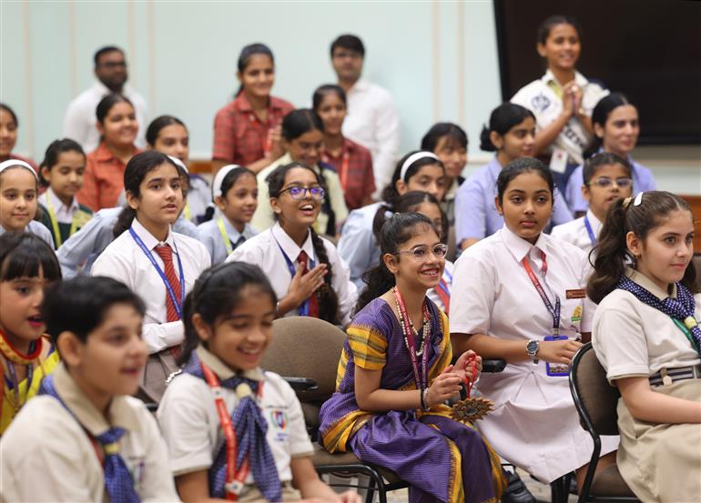 PM celebrates the festival of Raksha Bandhan with children from different schools at his residence (7, Lok Kalyan Marg), in New Delhi on August 09, 2025.