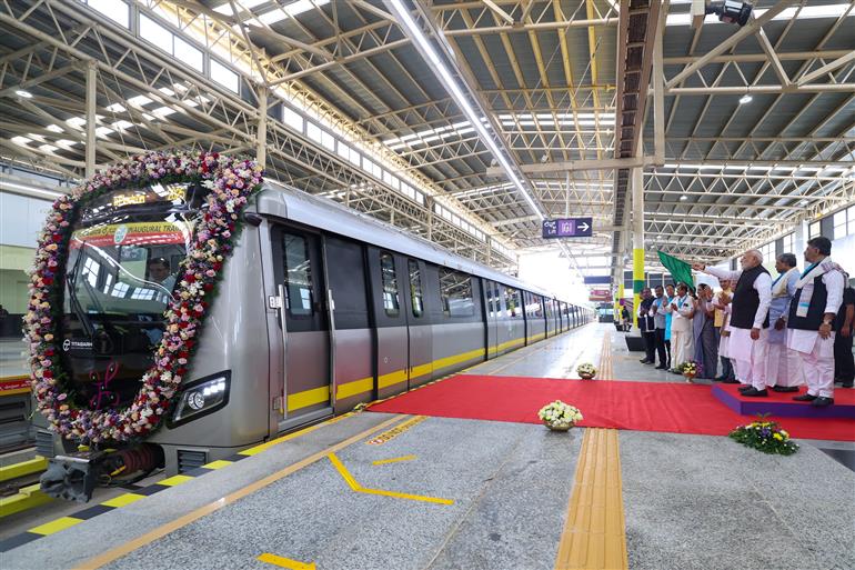 PM flags-off Yellow line Metro from RV Road (Ragigudda) to Bommasandra under the Bangalore Metro Phase-2 project at Bengaluru, in Karnataka on August 10, 2025.