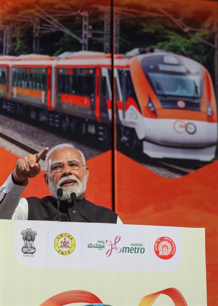 PM addressing at the laying of foundation stone, inauguration of various metro projects in Bengaluru, Karnataka on August 10, 2025.