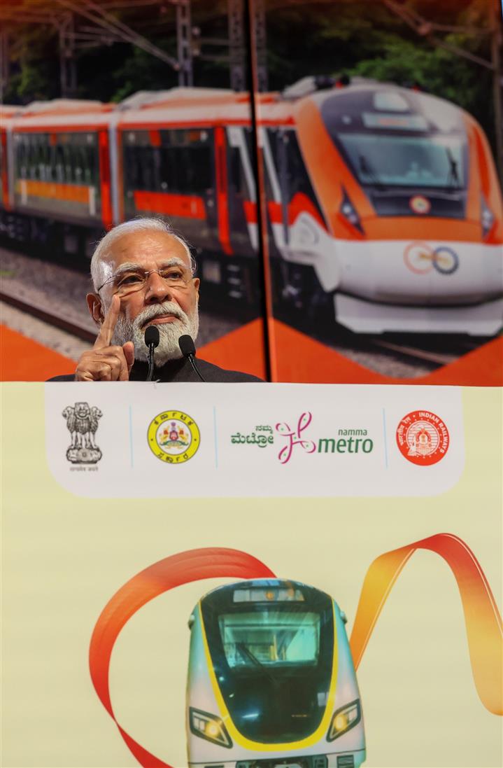 PM addressing at the laying of foundation stone, inauguration of various metro projects in Bengaluru, Karnataka on August 10, 2025.