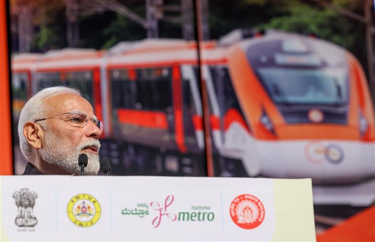 PM addressing at the laying of foundation stone, inauguration of various metro projects in Bengaluru, Karnataka on August 10, 2025.