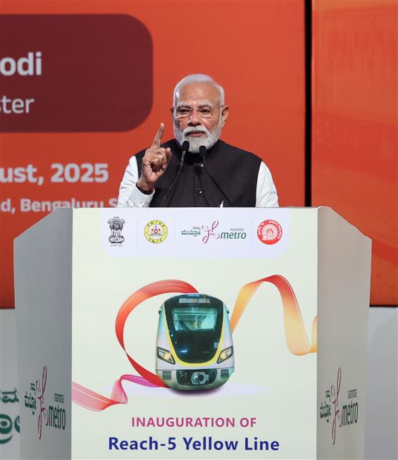 PM addressing at the laying of foundation stone, inauguration of various metro projects in Bengaluru, Karnataka on August 10, 2025.