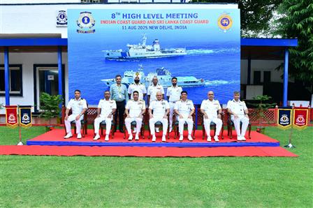 Glimpses of the 8th High-Level Meeting (HLM) between the Indian Coast Guard (ICG) and Sri Lanka Coast Guard (SLCG), in New Delhi on August 11, 2025.