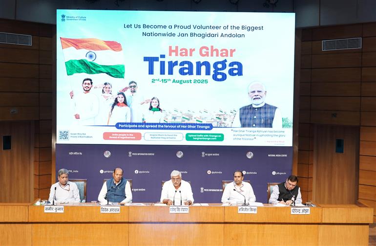 The Union Minister of Culture and Tourism, Shri Gajendra Singh Shekhawat chaired a Press Conference on ‘Har Ghar Tiranga’ Campaign organised by Ministry of Culture at National Media Centre, in New Delhi on August 11, 2025.