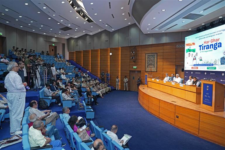 The Union Minister of Culture and Tourism, Shri Gajendra Singh Shekhawat chaired a Press Conference on ‘Har Ghar Tiranga’ Campaign organised by Ministry of Culture at National Media Centre, in New Delhi on August 11, 2025.