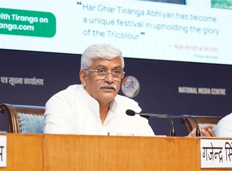 The Union Minister of Culture and Tourism, Shri Gajendra Singh Shekhawat chaired a Press Conference on ‘Har Ghar Tiranga’ Campaign organised by Ministry of Culture at National Media Centre, in New Delhi on August 11, 2025.