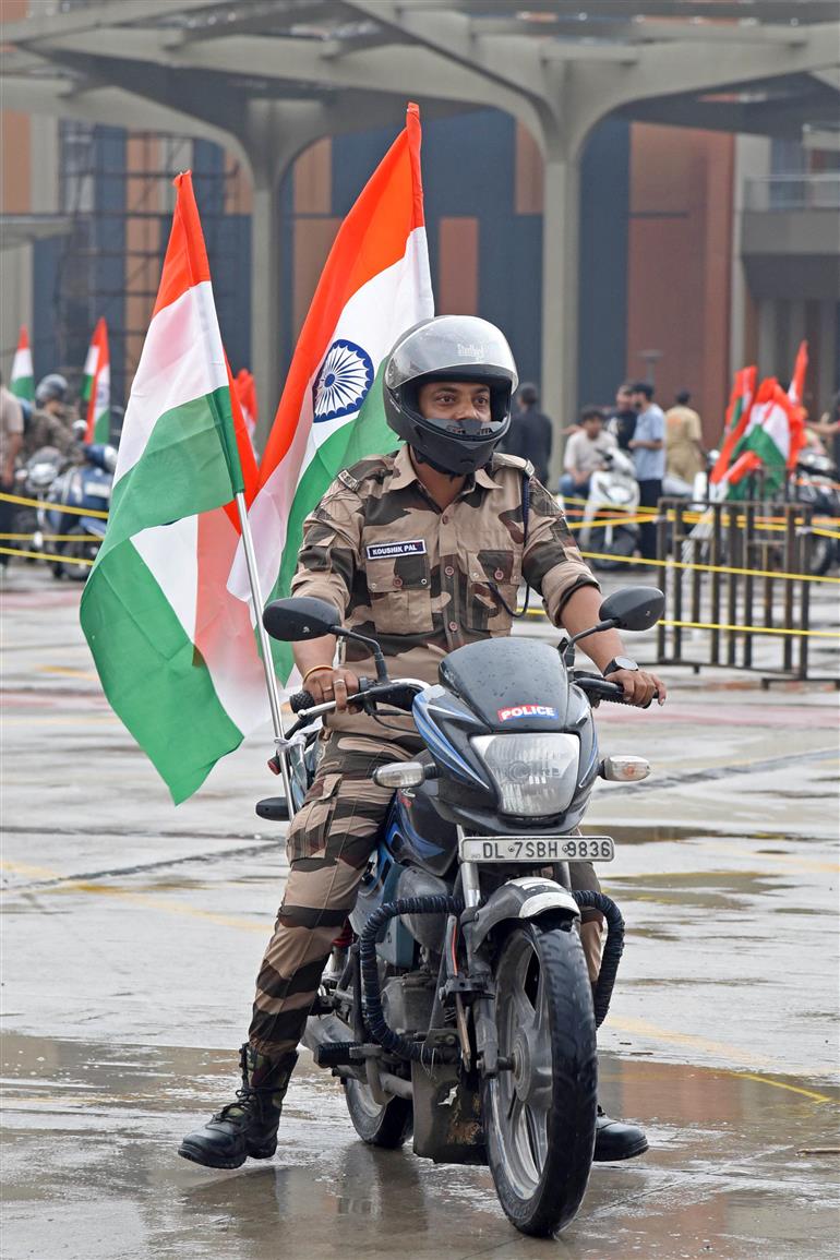 Glimpses of the ‘Tiranga Bike Rally’ under the Har Ghar Tiranga Campaign at Bharat Mandapam, in New Delhi on August 12, 2025. The Union Minister of Culture and Tourism, Shri Gajendra Singh Shekhawat along with the Minister of State for Science & Technology (Independent Charge), Earth Sciences (Independent Charge), Prime Minister’s Office, Personnel, Public Grievances & Pensions, Atomic Energy and Space, Dr. Jitendra Singh, the Union Minister of Minority Affairs & Parliamentary Affairs, Shri Kiren Rijiju and the Minister of State for Defence, Shri Sanjay Seth participated in the event.