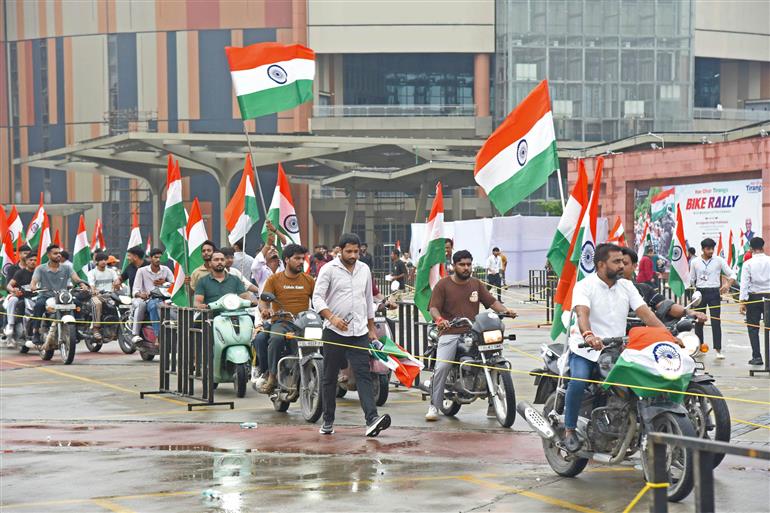 Glimpses of the ‘Tiranga Bike Rally’ under the Har Ghar Tiranga Campaign at Bharat Mandapam, in New Delhi on August 12, 2025. The Union Minister of Culture and Tourism, Shri Gajendra Singh Shekhawat along with the Minister of State for Science & Technology (Independent Charge), Earth Sciences (Independent Charge), Prime Minister’s Office, Personnel, Public Grievances & Pensions, Atomic Energy and Space, Dr. Jitendra Singh, the Union Minister of Minority Affairs & Parliamentary Affairs, Shri Kiren Rijiju and the Minister of State for Defence, Shri Sanjay Seth participated in the event.