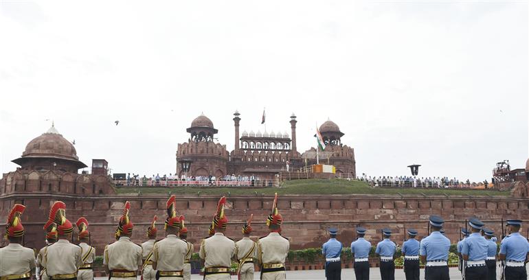 Glimpses of Full Dress Rehearsal of 79th Independence Day celebrations at Red Fort, in Delhi on August 13, 2025.