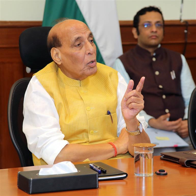 The Union Minister for Defence, Shri Rajnath Singh interaction with 30 meritorious higher secondary students from tribal communities of the Andaman & Nicobar Islands at South Block, in New Delhi on August 14, 2025.