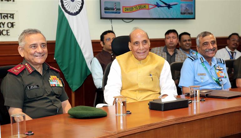 The Union Minister for Defence, Shri Rajnath Singh interaction with 30 meritorious higher secondary students from tribal communities of the Andaman & Nicobar Islands at South Block, in New Delhi on August 14, 2025.