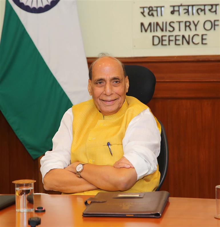 The Union Minister for Defence, Shri Rajnath Singh interaction with 30 meritorious higher secondary students from tribal communities of the Andaman & Nicobar Islands at South Block, in New Delhi on August 14, 2025.