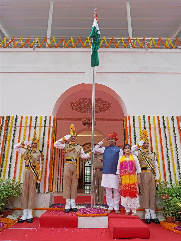 The Speaker, Lok Sabha, Shri Om Birla hoisting the National Flag at his residence in New Delhi on the occasion of 79th Independence Day on August 15, 2025.